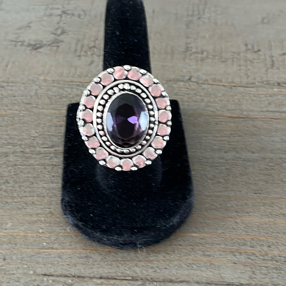 925 Amethyst Genuine Gemstone Oval Ring